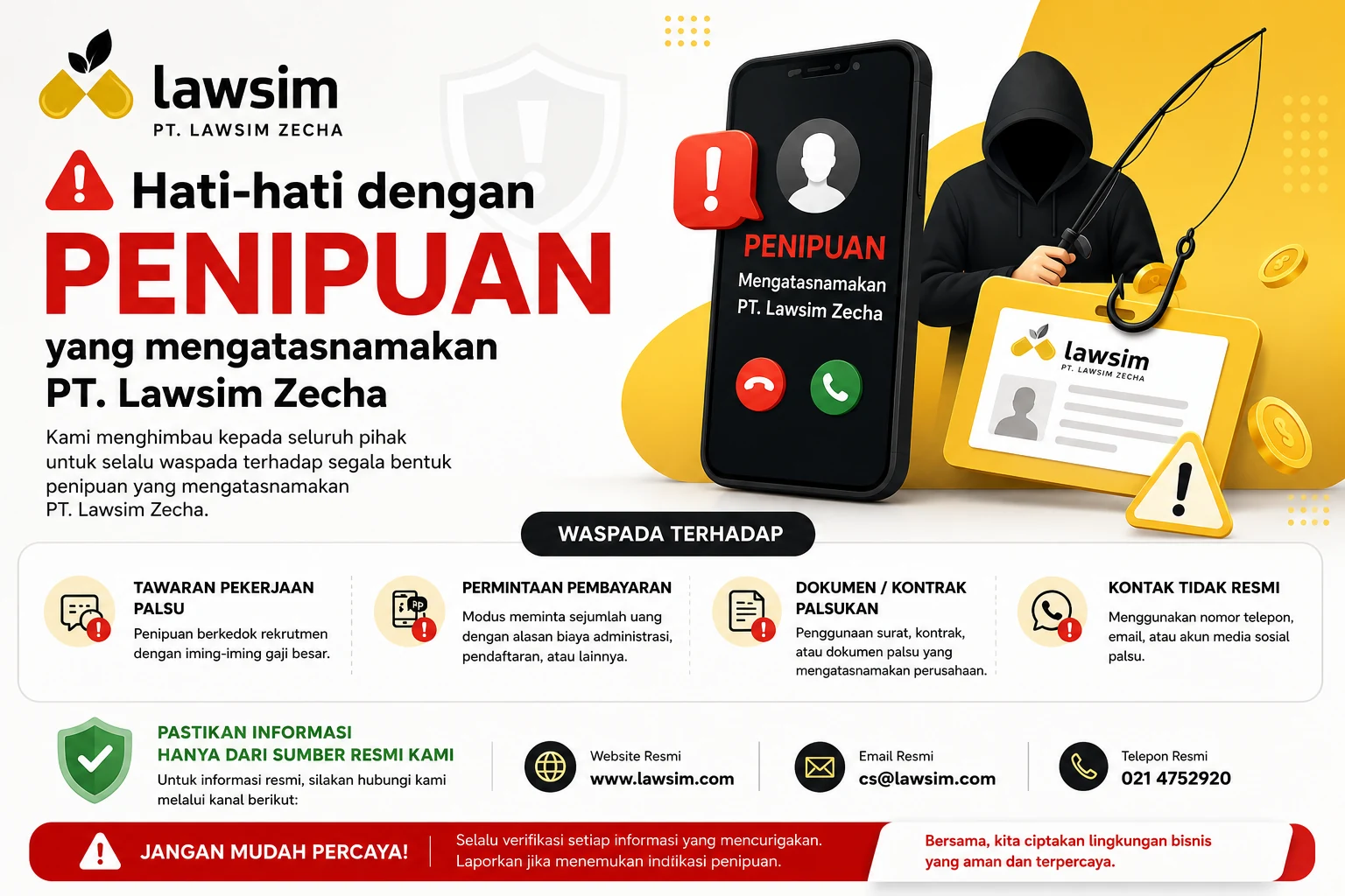 Hati-hati Penipuan Mengatasnamakan PT. Lawsim Zecha